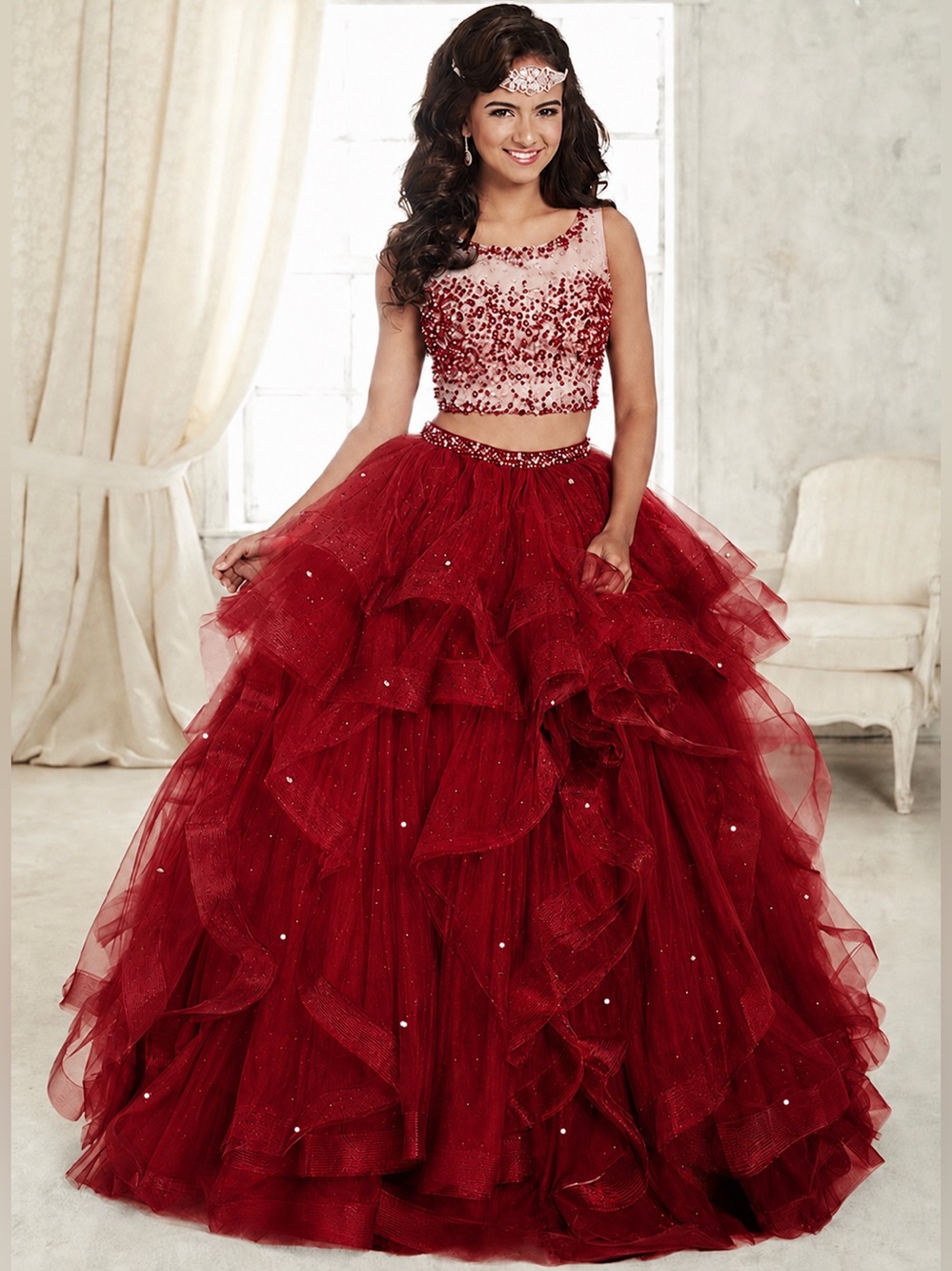 Red Beaded Two-Piece Tulle Ball Gown Dress NWT SIZE 12 Prom Pageant